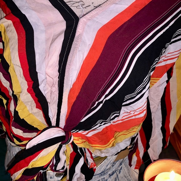 Tillys Polly & Esther Kimono Sleeve Crop Top Stripe Tie Front Top - Picture 9 of 12